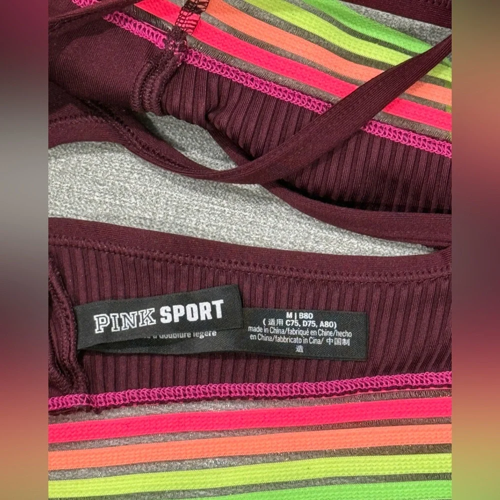 Pink Sport Ultimate Lightly Lined Ribbed Burgundy Neon Band Sports Bra Size M‎